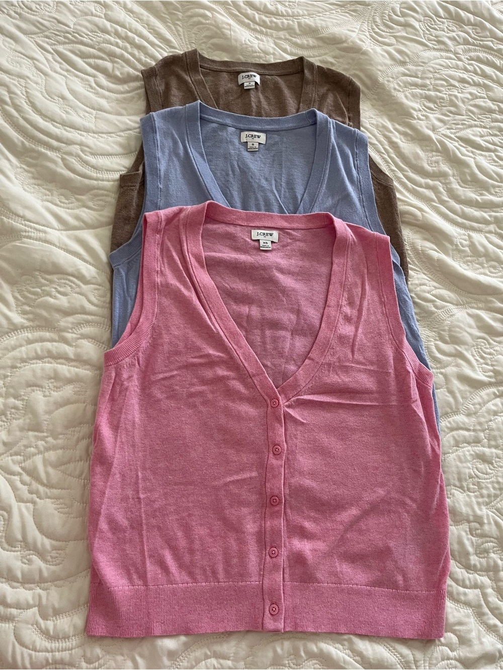 J. Crew bundle Women’s V-Neck Button Front Sweater Vest - Pink, blue and brown - Picture 9 of 10